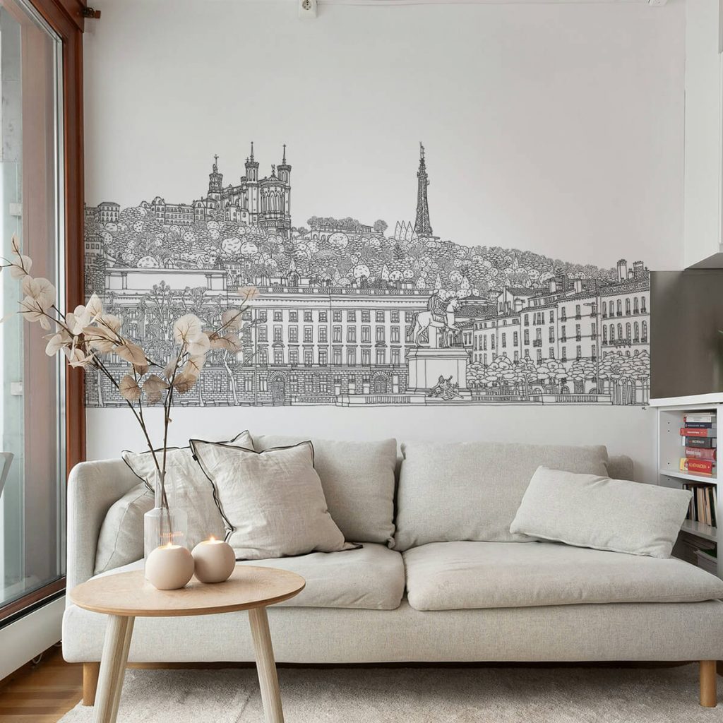 papier peint panoramique ville illustration Lyon architecture