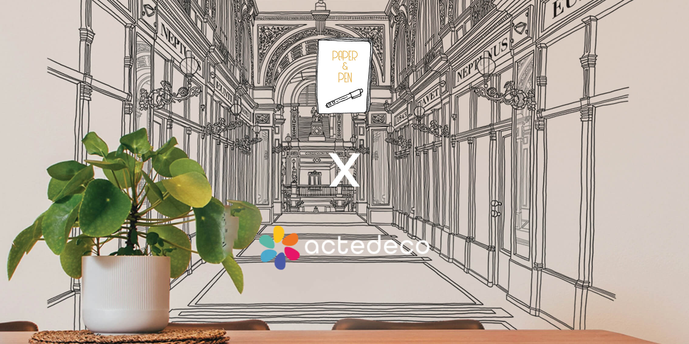 papier peint panoramique ville illustration Nantes Pommeraye architecture