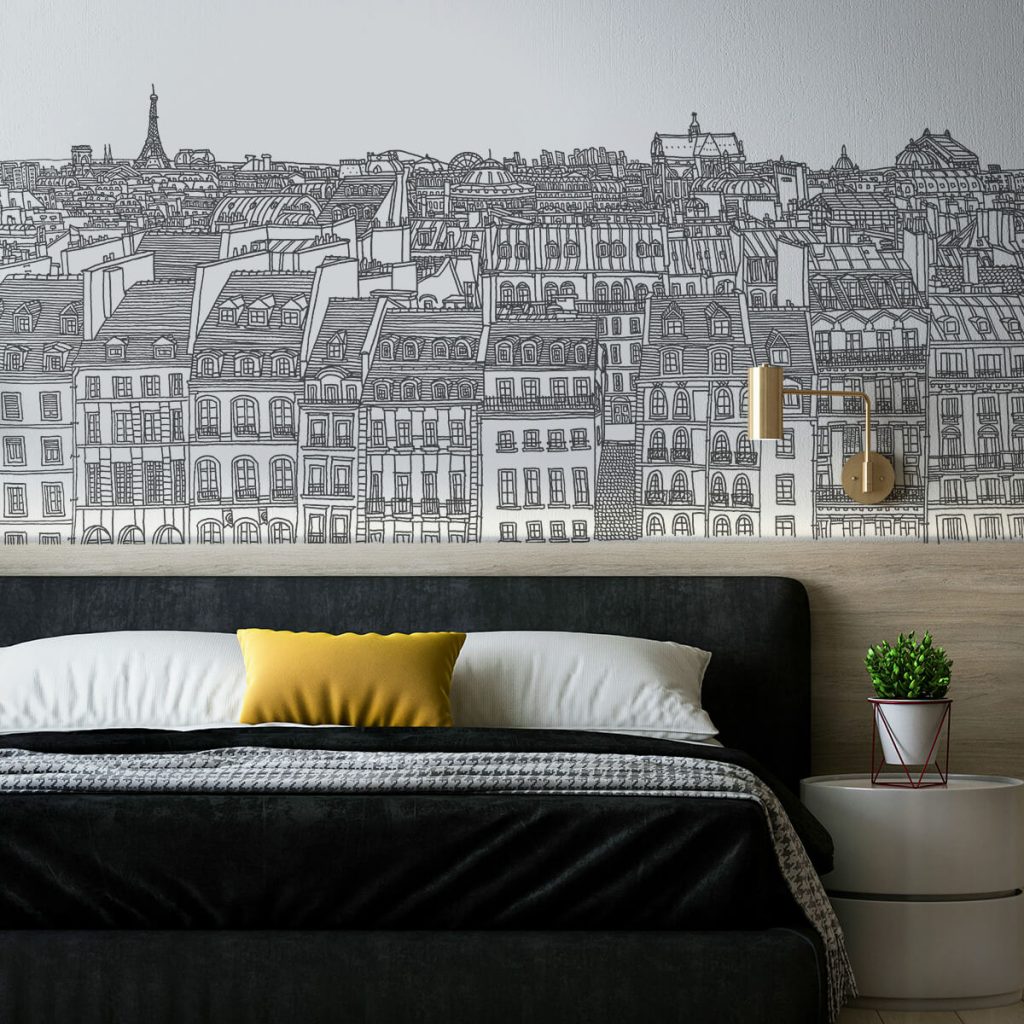 papier peint panoramique ville illustration Paris architecture