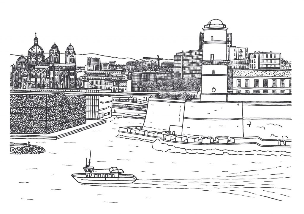 Illustration du Vieux-Port de Marseille dans un chemin de vie illustré personnalisé