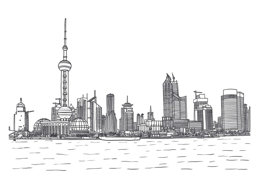 Illustration de Shanghai intégrée dans un portrait de vie personnalisé